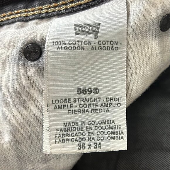 Levi's 569 Loose Straight Black Jeans 38x34 Flap Pocket Gothic Punk Skater Y2K - Picture 6 of 7